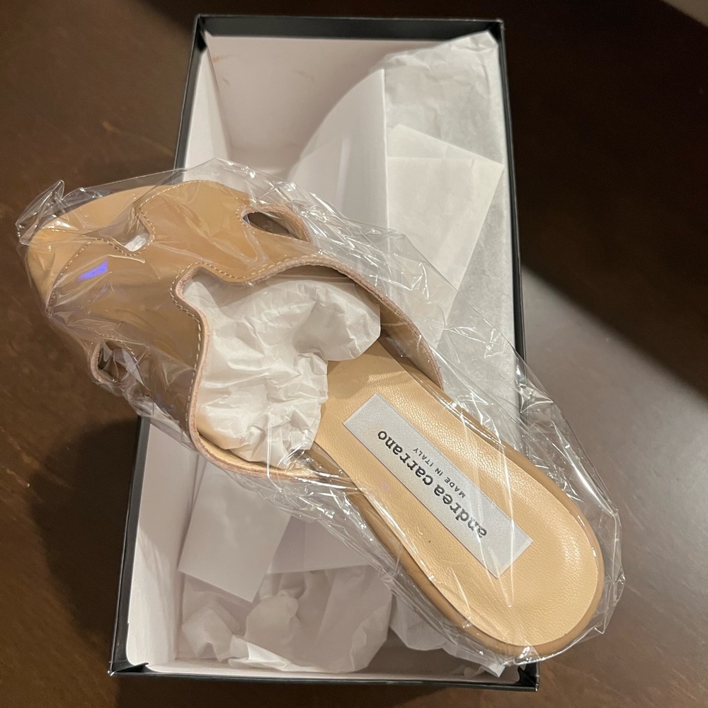 Andrea Carrano H-Sandal Nude Patent brand new in the box. Never worn